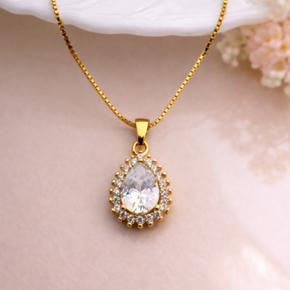 Teardrop CZ Gold Pendant