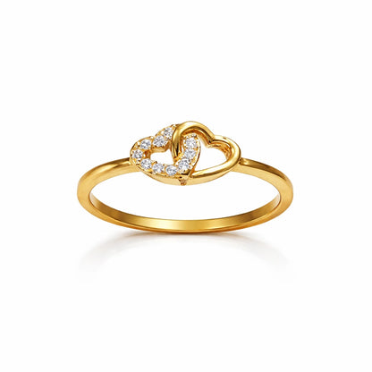 925 Silver Gold Vermeil Double Heart CZ Ring