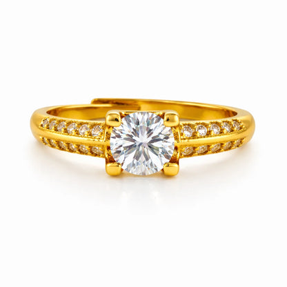 classic solitaire ring for women 925 sterling silver gold plated with stones