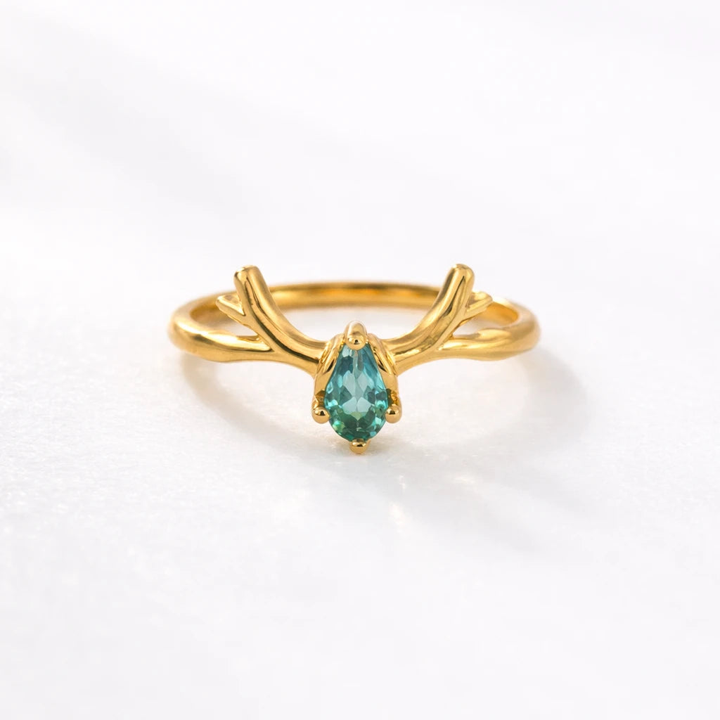 Gold Vermeil Emerald Antler Ring