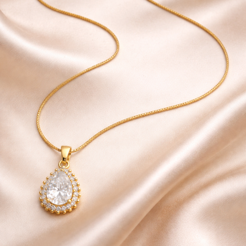 Teardrop CZ Gold Pendant