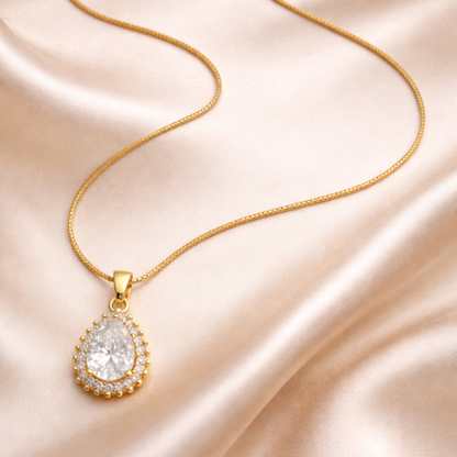 Teardrop CZ Gold Pendant