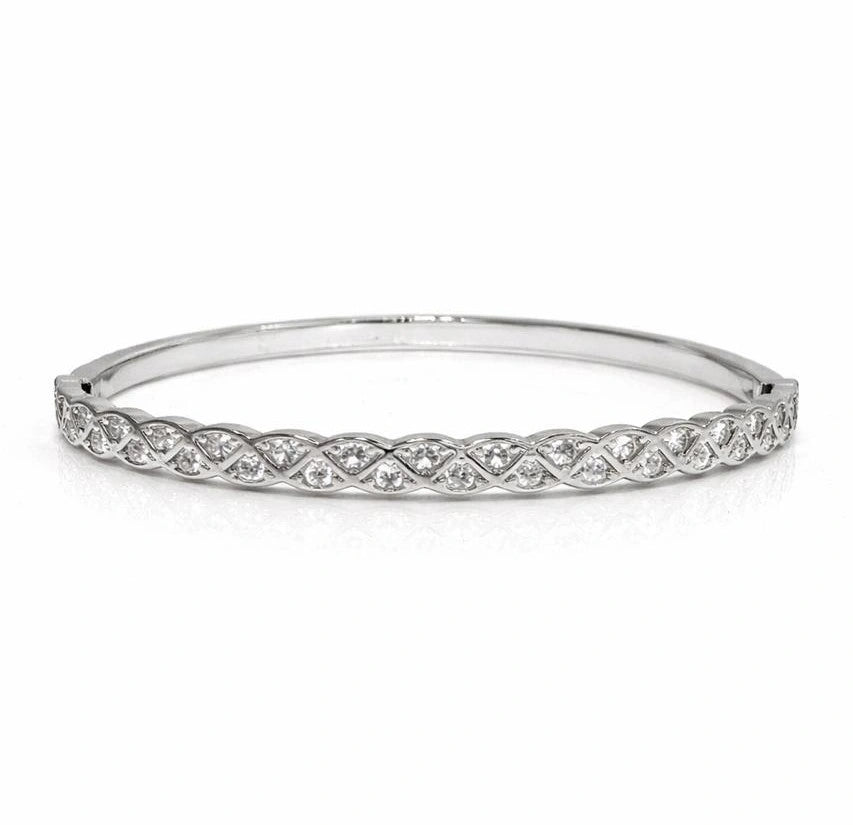 925 Sterling Silver Bangle with Infinity Twist Design and Zircon Stones