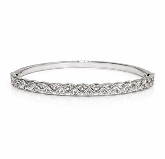 925 Sterling Silver Bangle with Infinity Twist Design and Zircon Stones