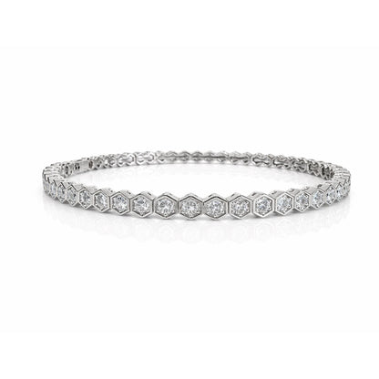 925 sterling silver hexagon CZ bangle bracelet with geometric honeycomb design and sparkling cubic zirconia stones