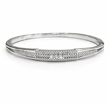 925 Sterling Silver Bangle with Cluster Zircon Stones and Minimal Design