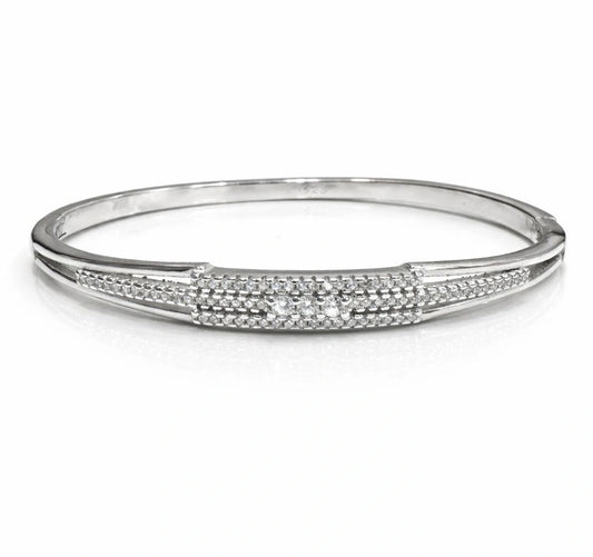 925 Sterling Silver Bangle with Cluster Zircon Stones and Minimal Design