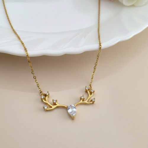 Antler CZ Drop Chain Pendant