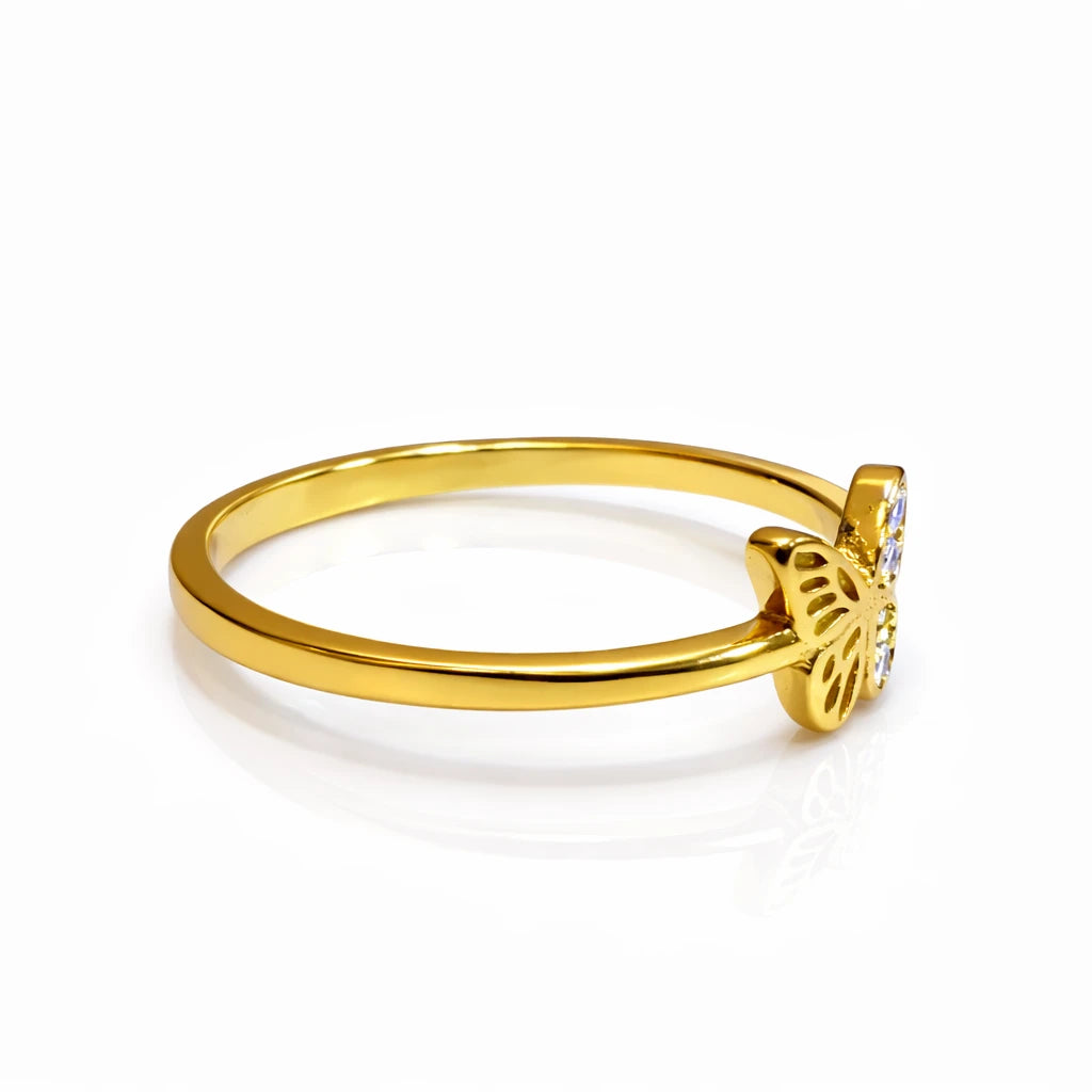 925 Silver Gold Vermeil Butterfly CZ Ring