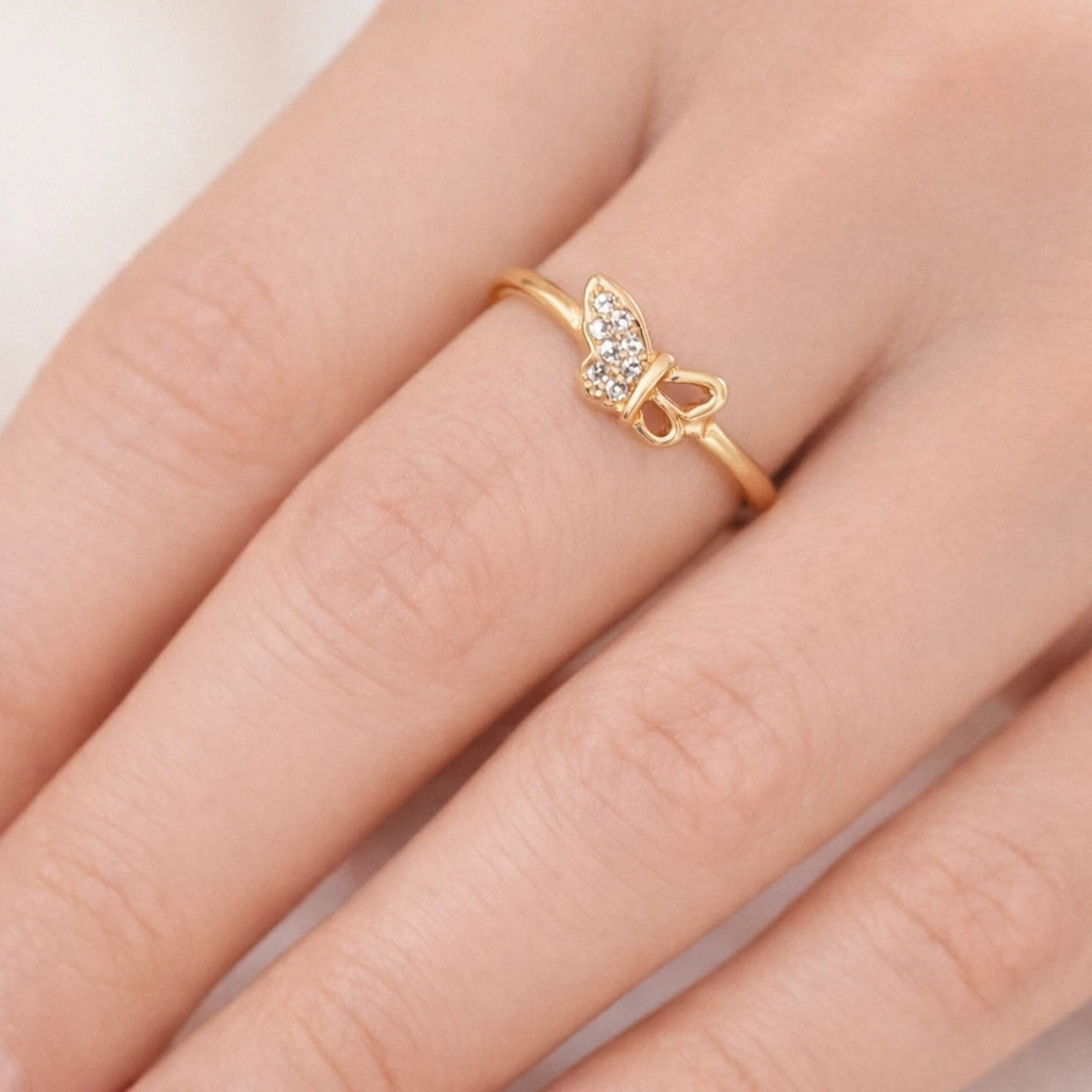925 Silver Gold Vermeil Butterfly CZ Ring