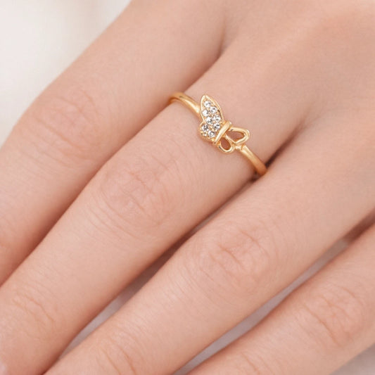 925 Silver Gold Vermeil Butterfly CZ Ring
