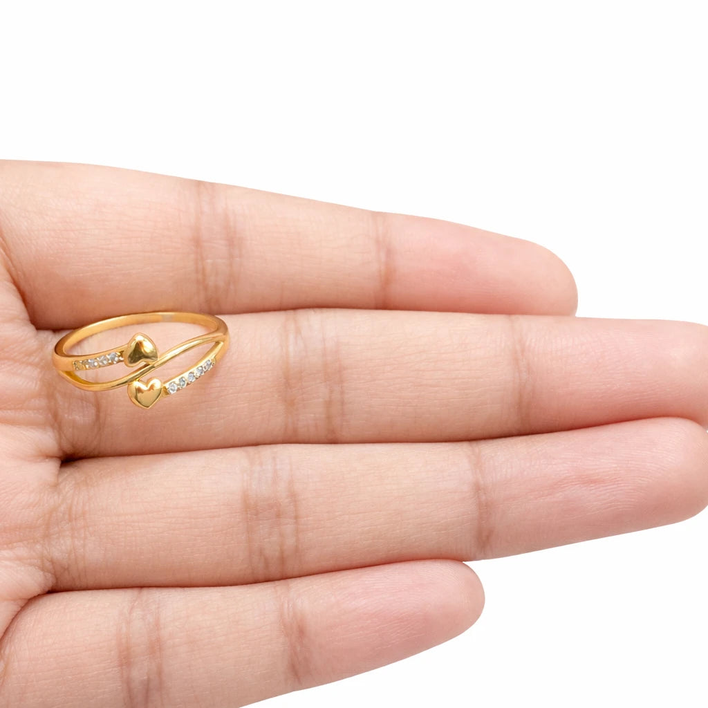 925 Silver Gold Vermeil Double Heart Wrap Ring