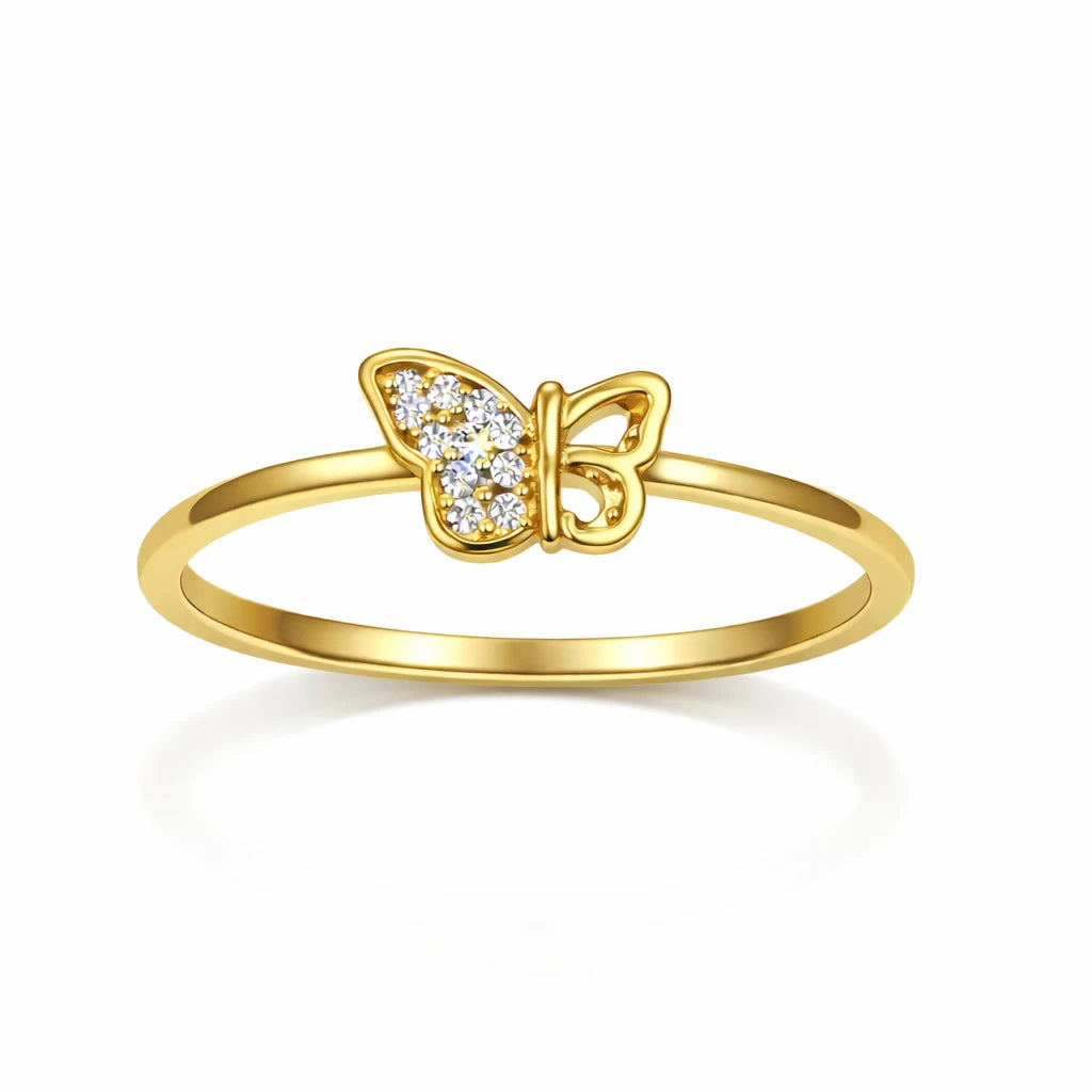 925 Silver Gold Vermeil Butterfly CZ Ring