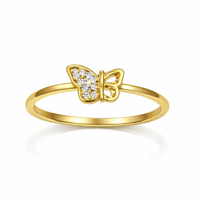 925 Silver Gold Vermeil Butterfly CZ Ring