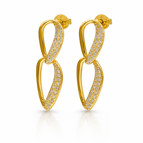 925 silver Gold-Vermeil twisted loop drop earrings with cubic zirconia stones for women