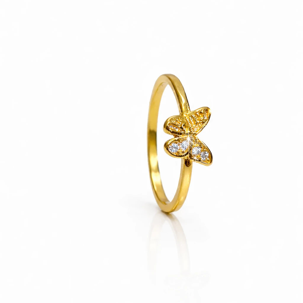 925 Silver Gold Vermeil Butterfly CZ Ring