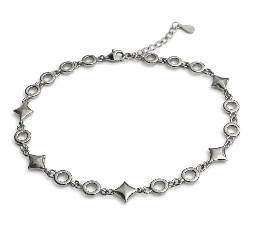 925 Sterling Silver Bracelet with Circular Links and Geometric Star Studs for women