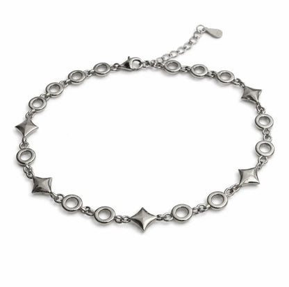 925 Sterling Silver Bracelet with Circular Links and Geometric Star Studs for women