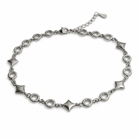 925 Sterling Silver Bracelet with Circular Links and Geometric Star Studs for women