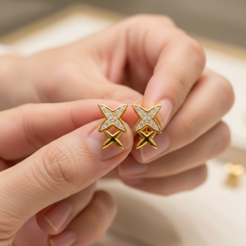 925 Silver Gold Vermeil X CZ Studs