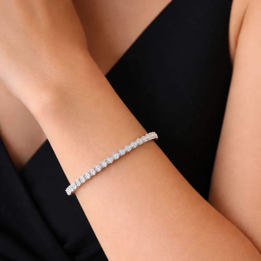 925 Sterling Silver Hexa Glow CZ Bangle