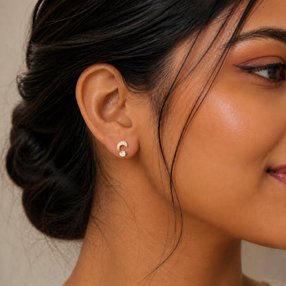 925 Sterling Silver Golden Crystal Loop CZ Stud Earrings