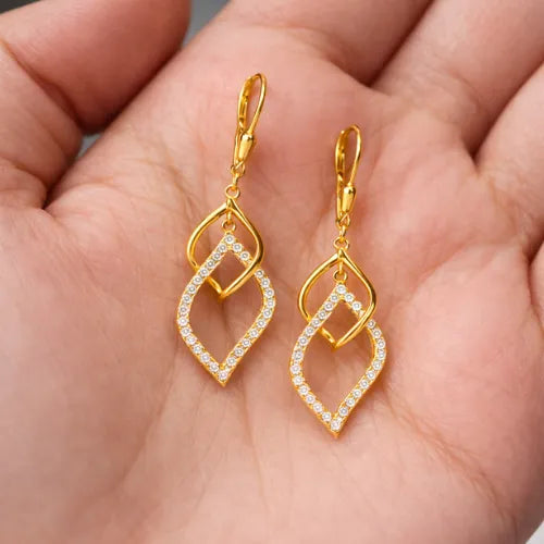 geometric gold CZ drop earrings 925 silver vermeil jewellery for women