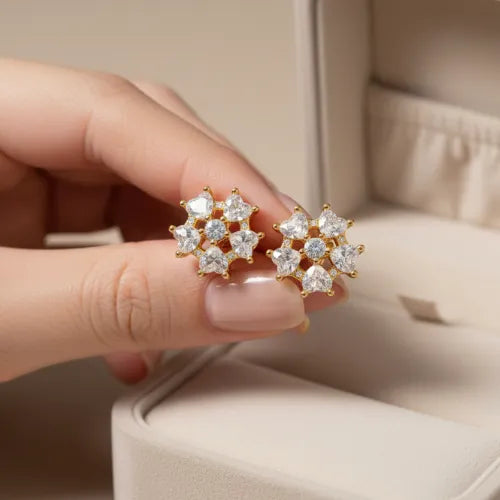 floral cluster CZ earrings gold plated 925 silver jewellery