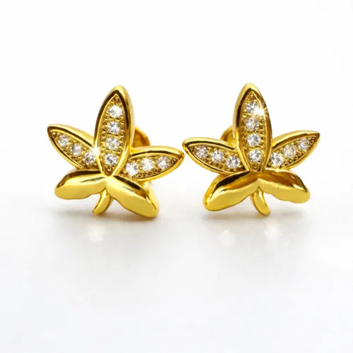 925 silver gold vermeil floral stud earrings with cubic zirconia stones for women