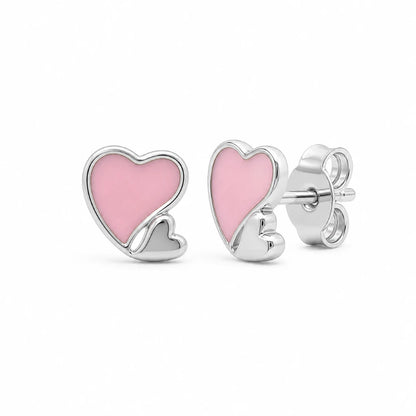 925 sterling silver pink heart stud earrings for women cute elegant jewellery