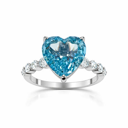 925 sterling silver Blue heart CZ ring with heart-cut cubic zirconia and sparkling stone band for women