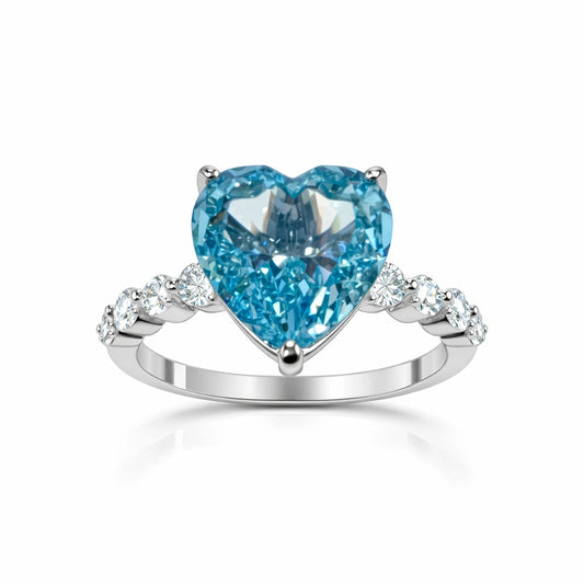 925 sterling silver Blue heart CZ ring with heart-cut cubic zirconia and sparkling stone band for women