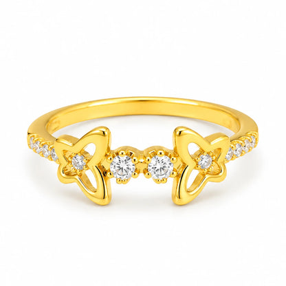925 Sterling Silver Golden Butterfly Duo CZ Ring