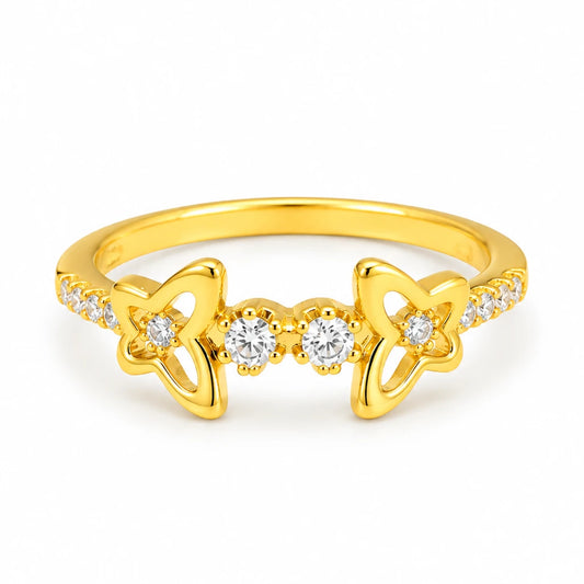925 Sterling Silver Golden Butterfly Duo CZ Ring