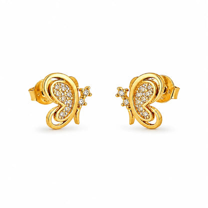 925 Sterling Silver Golden Butterfly Swirl CZ Stud Earrings
