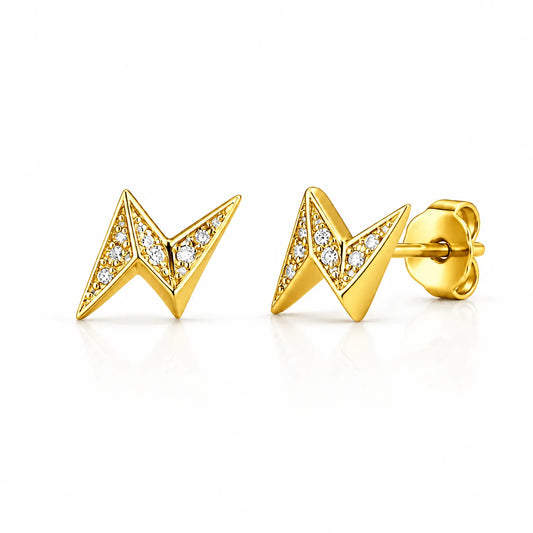 925 Sterling Silver Golden Lightning CZ Stud Earrings