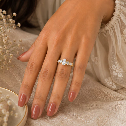 925 sterling silver Golden Oval Radiance CZ ring with oval-cut center stone and sparkling gold-plated band for women