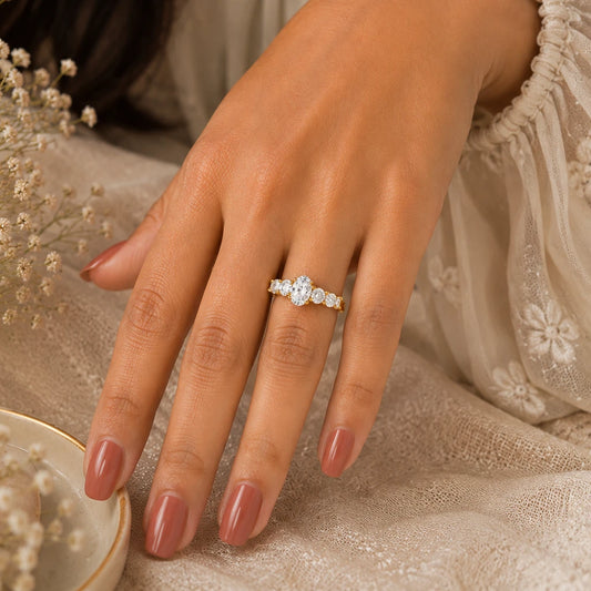 925 sterling silver Golden Oval Radiance CZ ring with oval-cut center stone and sparkling gold-plated band for women