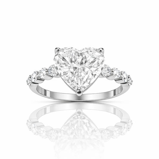 925 sterling silver heart CZ ring with heart-cut cubic zirconia and sparkling stone band for women