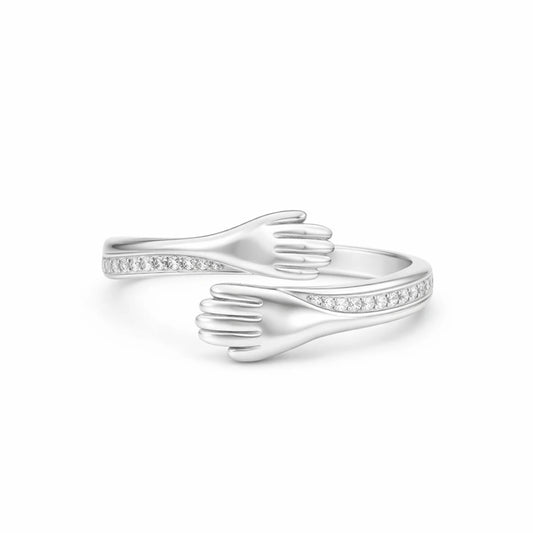 925 sterling silver adjustable Hug Ring with cubic zirconia stones for women
