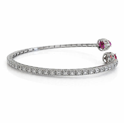 925 Sterling Silver Ruby Heart Open Bangle Bracelet