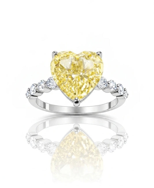 925 sterling silver yellow heart CZ ring with heart-cut cubic zirconia and sparkling stone band for women