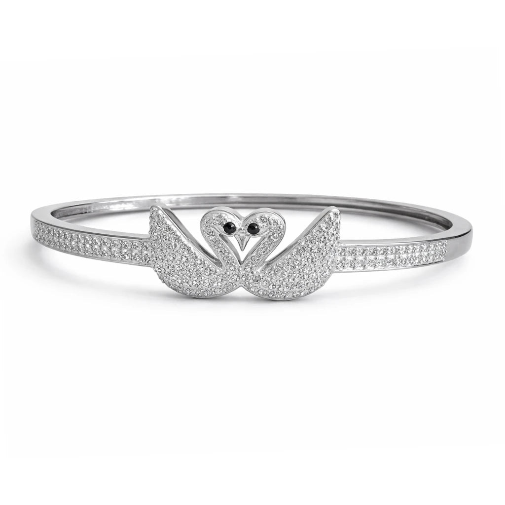925 sterling silver Swan Elegance CZ bangle with sparkling cubic zirconia swan design for women