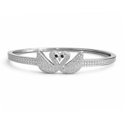 925 sterling silver Swan Elegance CZ bangle with sparkling cubic zirconia swan design for women