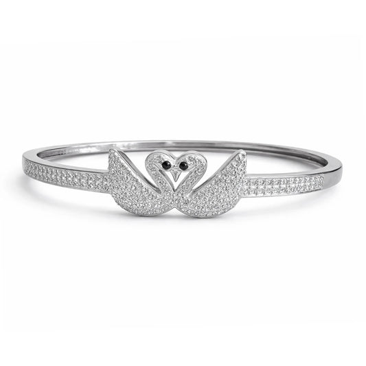 925 sterling silver Swan Elegance CZ bangle with sparkling cubic zirconia swan design for women