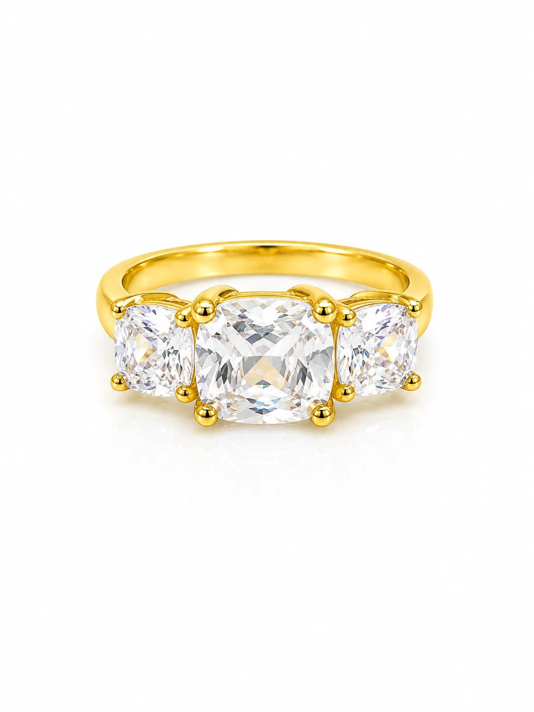 925 Sterling Silver Golden Trio CZ Ring