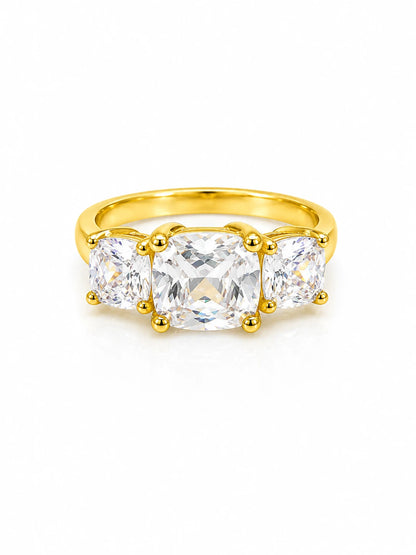 925 Sterling Silver Golden Trio CZ Ring