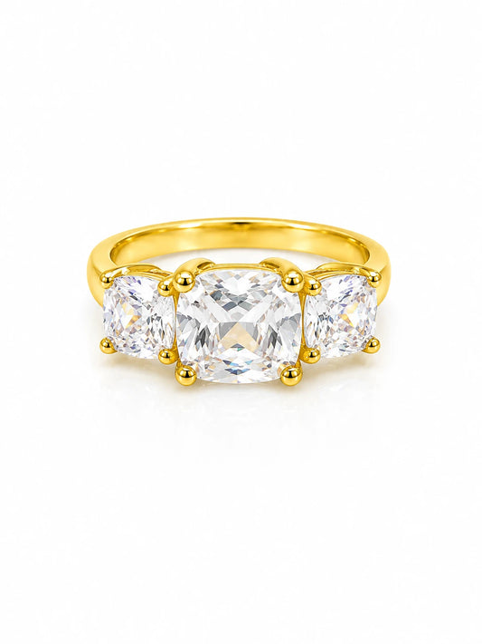 925 Sterling Silver Golden Trio CZ Ring