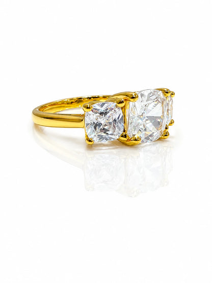 925 Sterling Silver Golden Trio CZ Ring