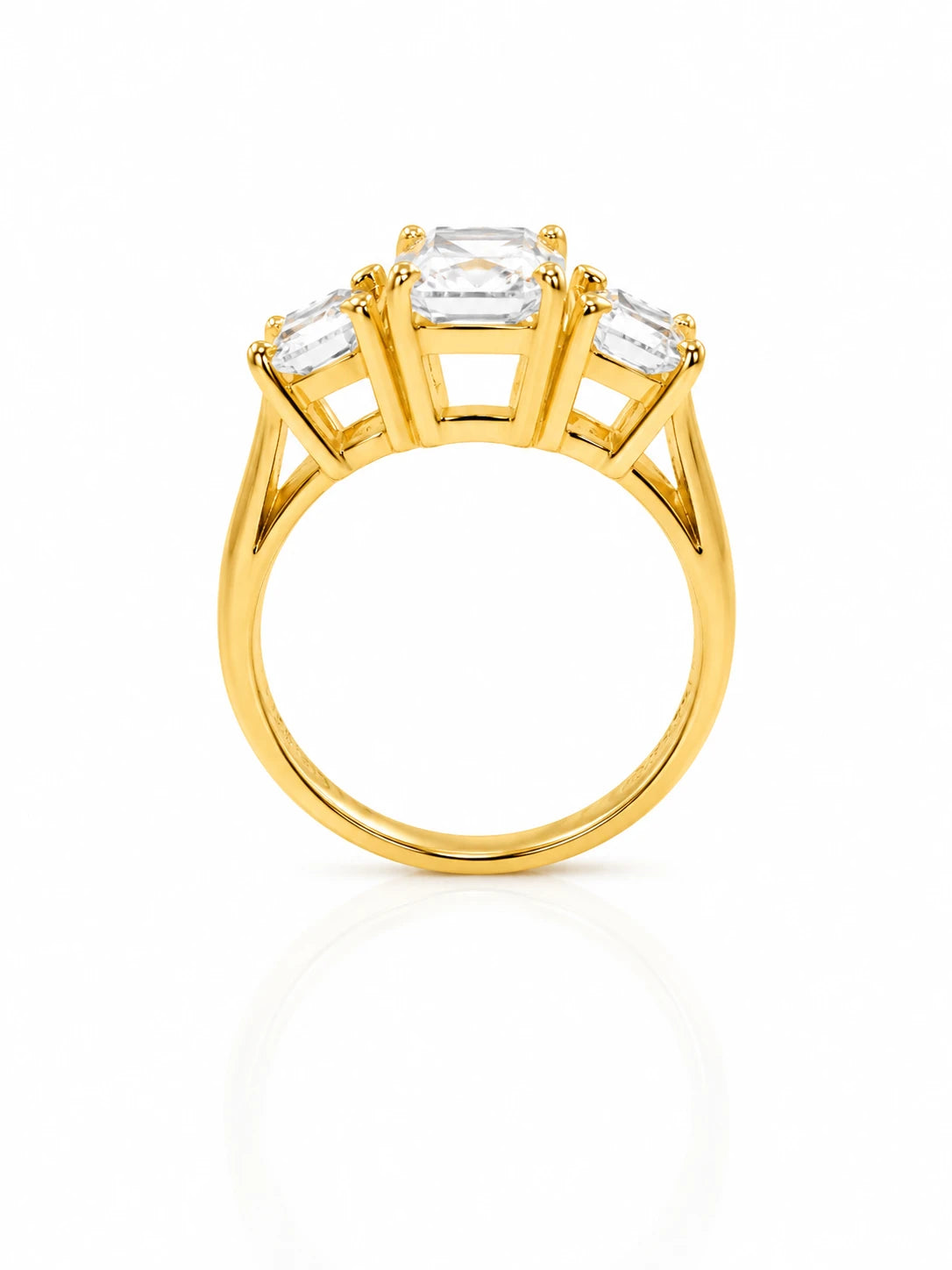 925 Sterling Silver Golden Trio CZ Ring